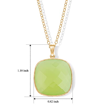 Green Agate 20.00 ctw Pendant Necklace in 14K Yellow Gold Over Sterling Silver 18 Inches