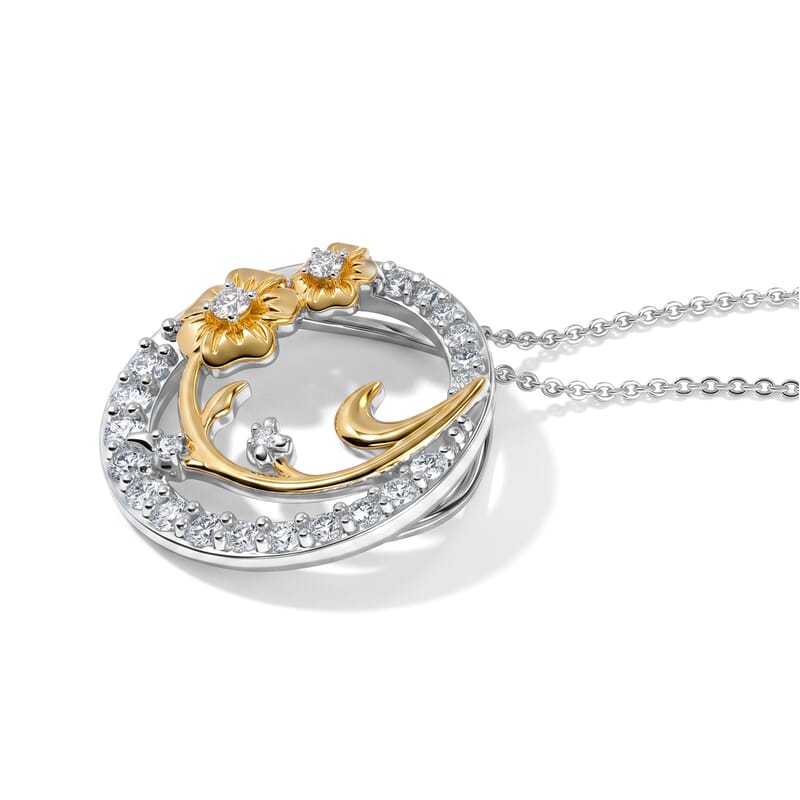 Luxuriant Lab Grown Diamond G-H SI 1.00 ctw Flower Circle Pendant Necklace (20 Inches) in 18K Vermeil YG and Rhodium Over Sterling Silver
