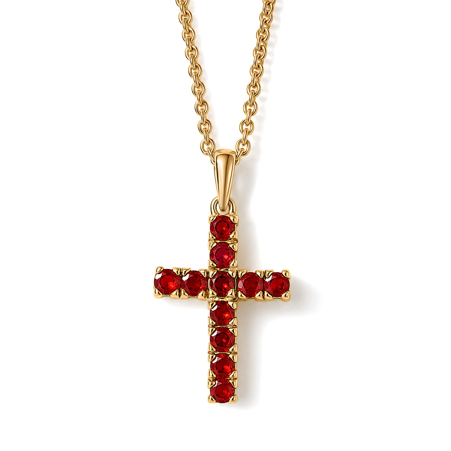 D'Joy Mexican Cherry Fire Opal 0.50 ctw Cross Pendant in 18K Vermeil Yellow Gold Over Sterling Silver with ION Plated Yellow Gold Stainless Steel Necklace (20 Inches)