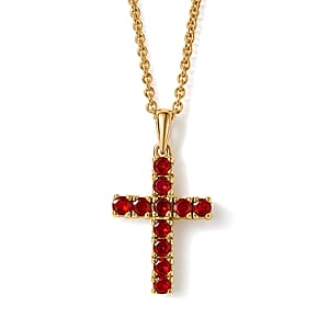 D'Joy Mexican Cherry Fire Opal 0.50 ctw Pendant in 18K Vermeil YG Over Sterling Silver with ION Plated YG Stainless Steel Necklace 20 Inches