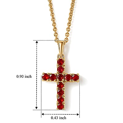 D'Joy Mexican Cherry Fire Opal 0.50 ctw Cross Pendant in 18K Vermeil Yellow Gold Over Sterling Silver with ION Plated Yellow Gold Stainless Steel Necklace (20 Inches)