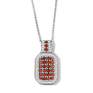 D'Joy Mexican Cherry Fire Opal and White Zircon 1.50 ctw Pendant Necklace in Rhodium Over Sterling Silver 20 Inches
