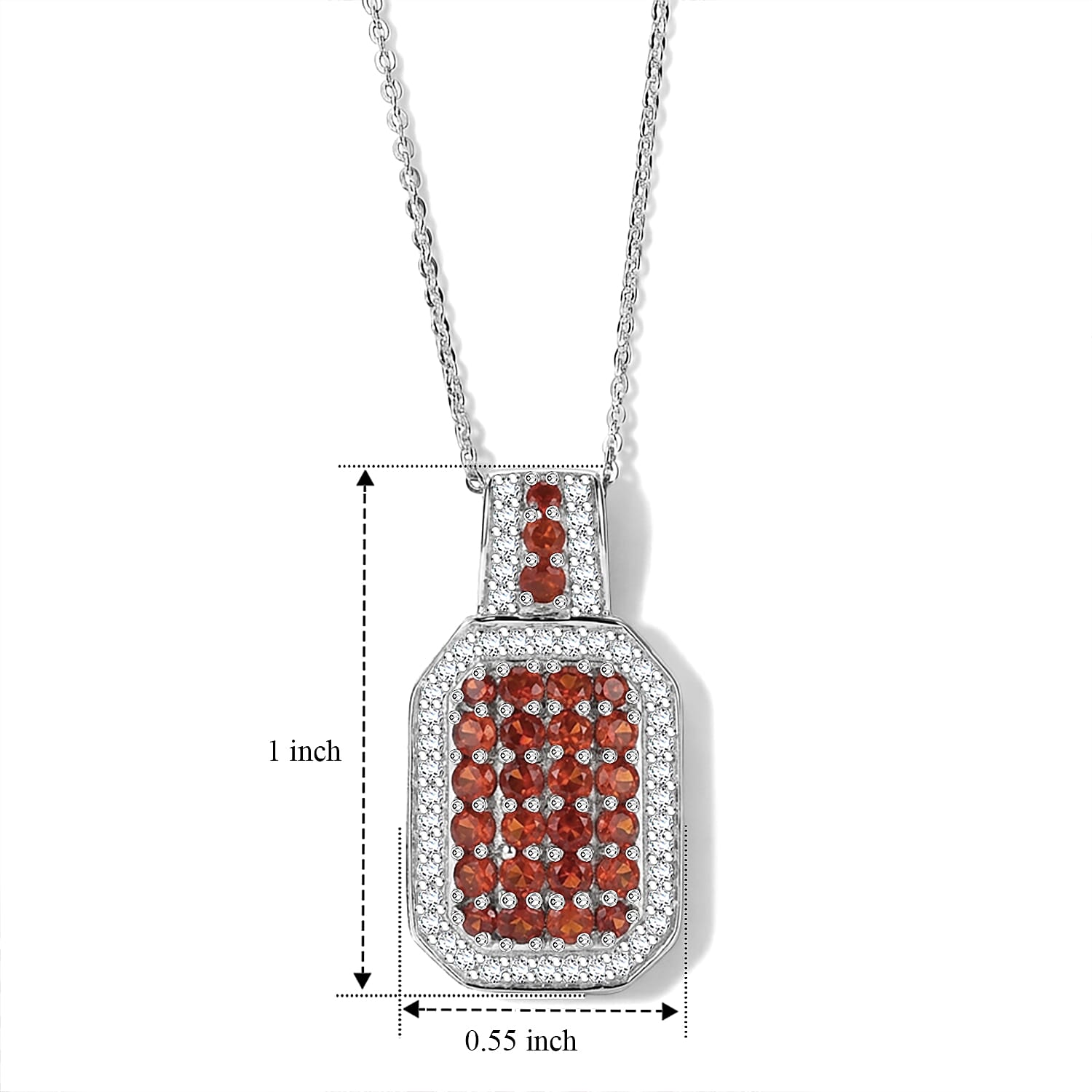 D'Joy Mexican Cherry Fire Opal and White Zircon 1.50 ctw Royal Sunset Pendant Necklace (20 Inches) in Rhodium Over Sterling Silver