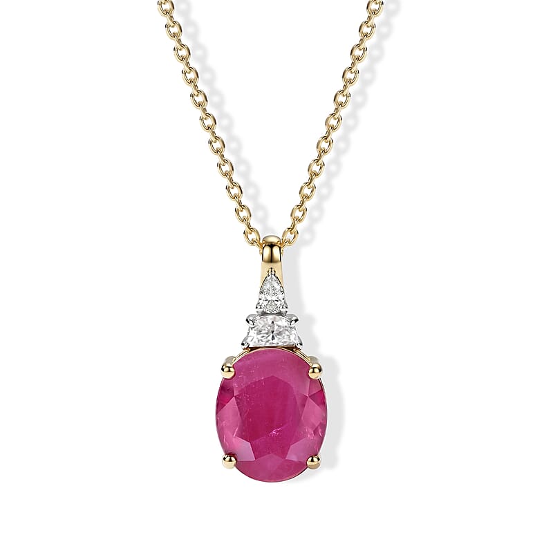 Certified & Appraised AAA Ruby and Luxuriant Lab Grown Diamond G-H SI 5.40 ctw Pendant Necklace in 10K Yellow Gold 18 Inches