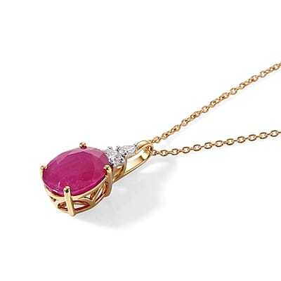 Certified & Appraised AAA Ruby and Luxuriant Lab Grown Diamond G-H SI 5.40 ctw Pendant Necklace in 10K Yellow Gold 18 Inches