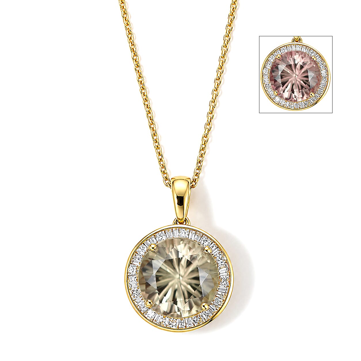 Certified & Appraised Hanabi Cut AAA Turkizite and Luxuriant White Diamond I2 4.40 ctw Solitaire Pendant Necklace in 10K Yellow Gold 18 Inches
