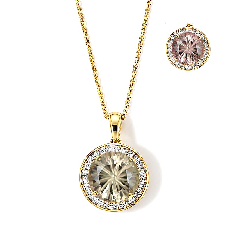 Certified & Appraised Hanabi Cut AAA Turkizite and Luxuriant White Diamond I2 4.40 ctw Solitaire Pendant Necklace in 10K Yellow Gold 18 Inches