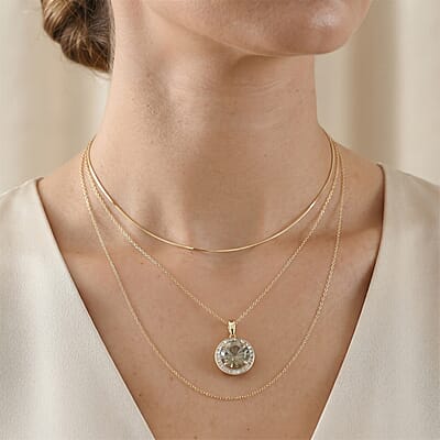 Certified & Appraised Hanabi Cut AAA Turkizite and Luxuriant White Diamond I2 4.40 ctw Solitaire Pendant Necklace in 10K Yellow Gold 18 Inches