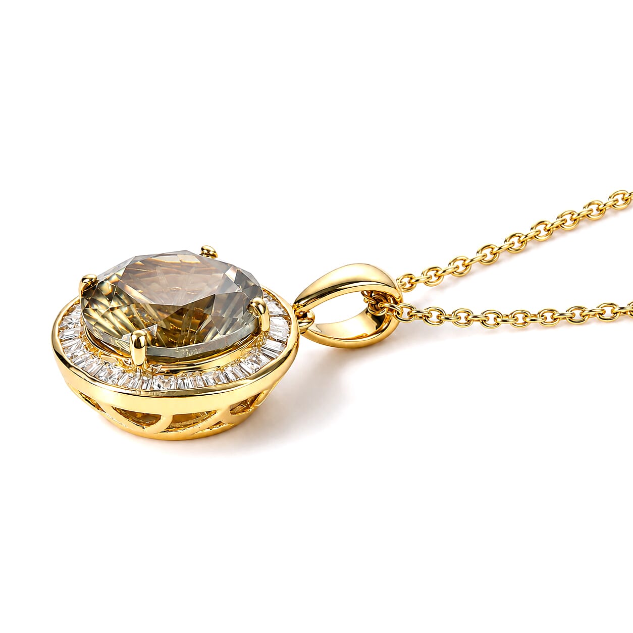 Certified & Appraised Hanabi Cut AAA Turkizite and Luxuriant White Diamond I2 4.40 ctw Solitaire Pendant Necklace in 10K Yellow Gold 18 Inches