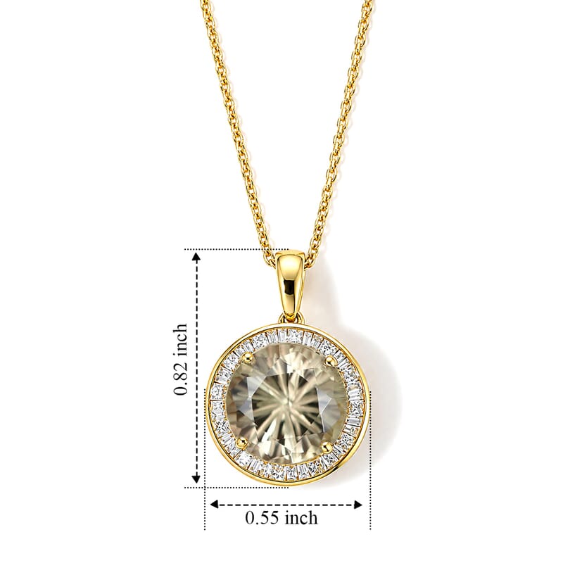 Certified & Appraised Luxoro Hanabi Cut AAA Turkizite and Diamond I2 4.40 ctw Solitaire Pendant Necklace in 10K Yellow Gold 18 Inches