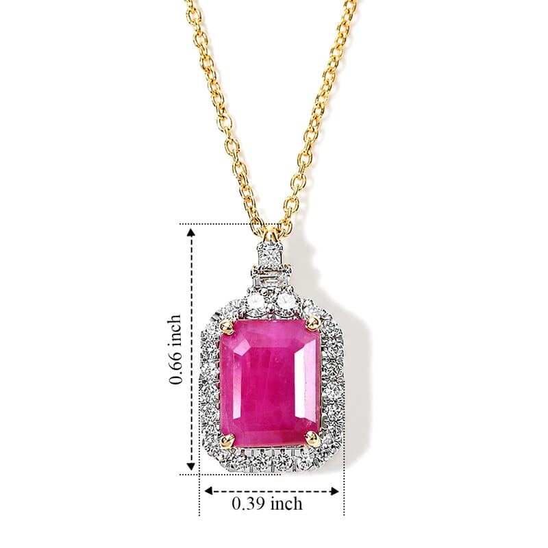 Certified & Appraised AAA Ruby and Luxuriant Lab Grown Diamond G-H SI 4.00 ctw Pendant Necklace in 10K Yellow Gold 18 Inches