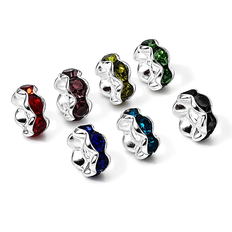 GCS Set of 100pcs Austrian Multi Color Crystal Spacer Beads in Silvertone