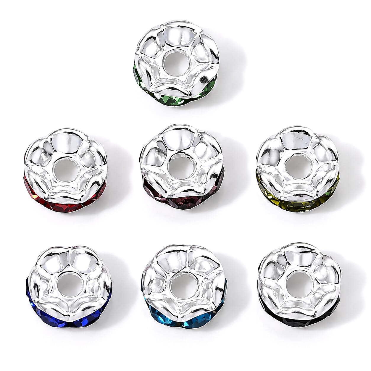 GCS Set of 100pcs Austrian Multi Color Crystal Spacer Beads in Silvertone
