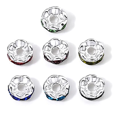 GCS Set of 100pcs Austrian Multi Color Crystal Spacer Beads in Silvertone