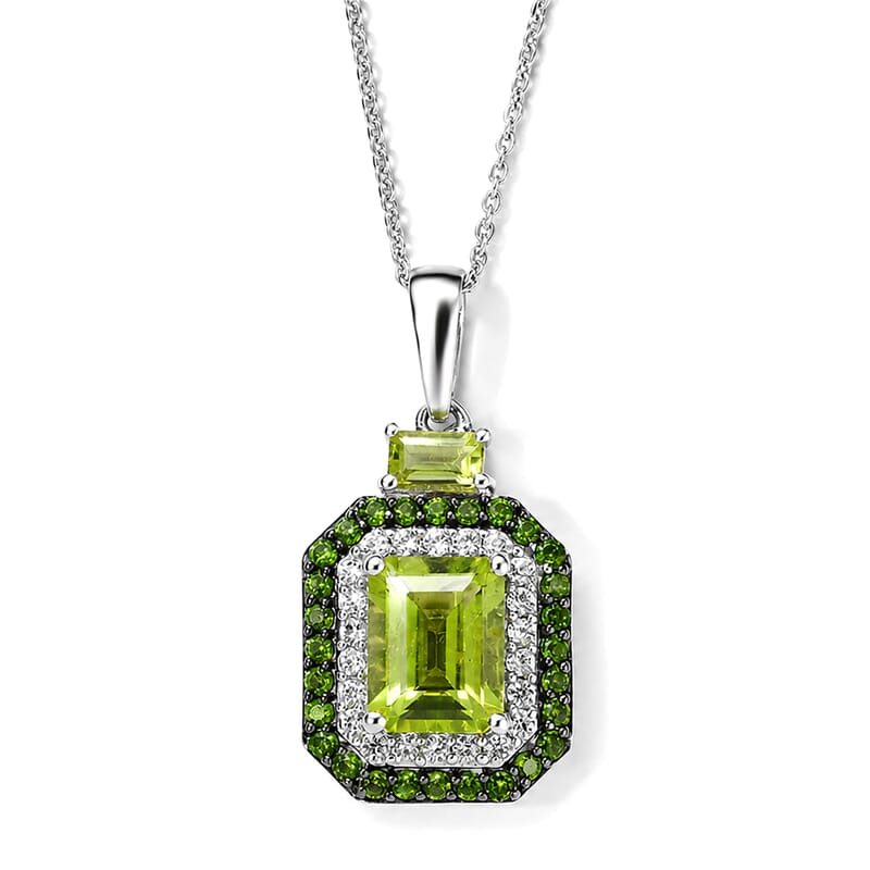 D'Joy Hebei Peridot and Multi Gemstone 3.90 ctw Pendant Necklace (20 Inches) in Rhodium Over Sterling Silver