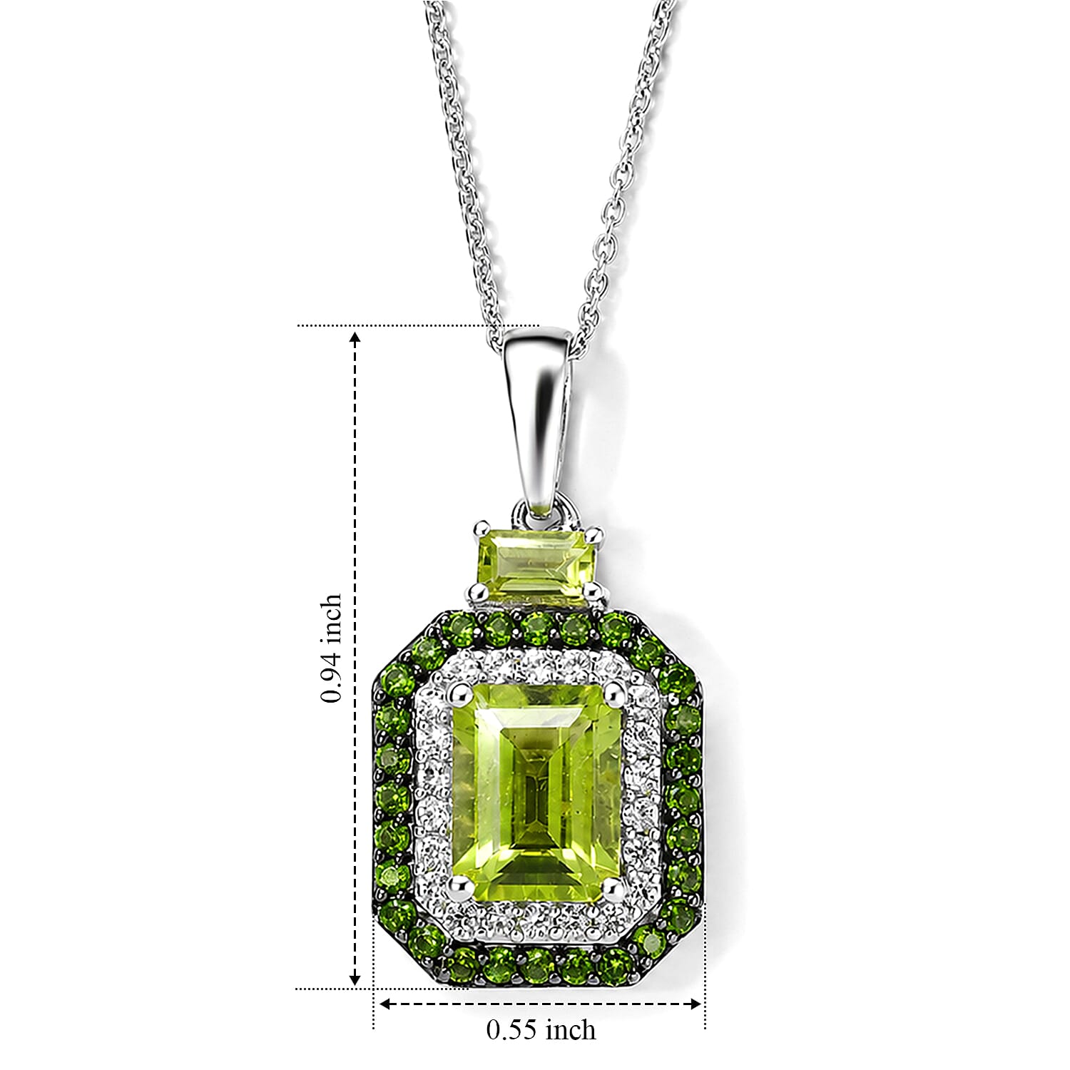 D'Joy Hebei Peridot and Multi Gemstone 3.90 ctw Pendant Necklace (20 Inches) in Rhodium Over Sterling Silver