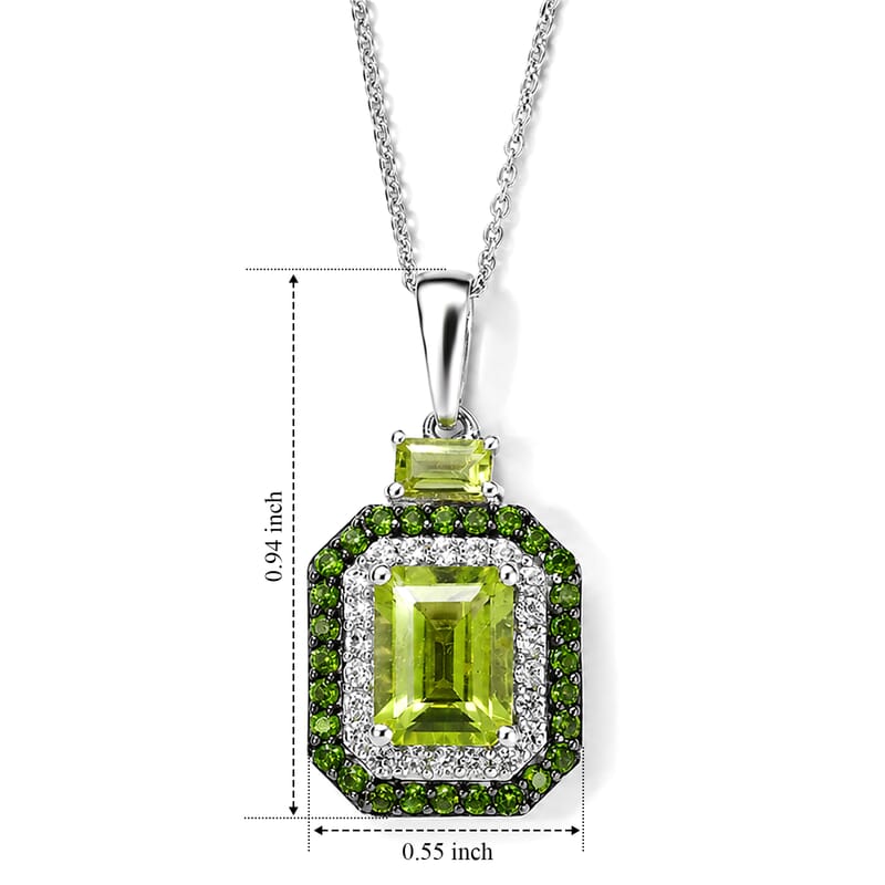 D'Joy Hebei Peridot and Multi Gemstone 3.90 ctw Pendant Necklace (20 Inches) in Rhodium Over Sterling Silver