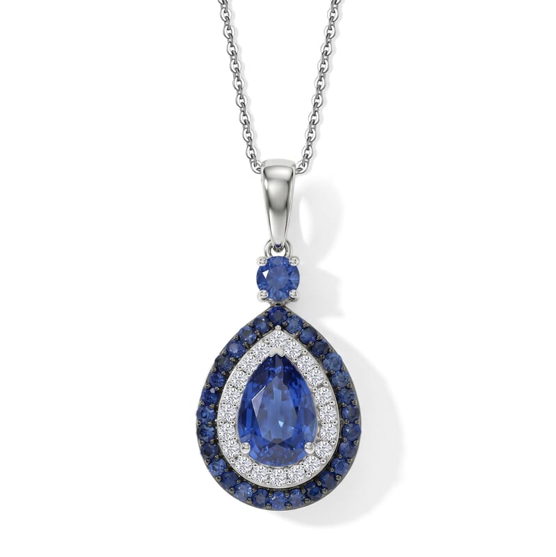 D'Joy Premium Kashmir Kyanite and Multi Gemstone 4.00 ctw Royal Spectrum Pendant Necklace in Rhodium Over Sterling Silver (20 Inches)
