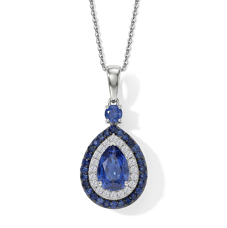D'Joy Premium Kashmir Kyanite and Multi Gemstone 4.00 ctw Pendant Necklace in Rhodium Over Sterling Silver (20 Inches)