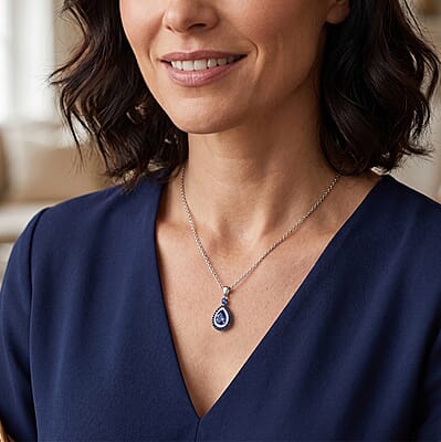 D'Joy Premium Kashmir Kyanite and Multi Gemstone 4.00 ctw Royal Spectrum Pendant Necklace in Rhodium Over Sterling Silver (20 Inches)