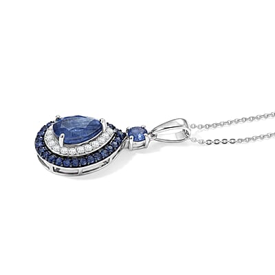 D'Joy Premium Kashmir Kyanite and Multi Gemstone 4.00 ctw Royal Spectrum Pendant Necklace in Rhodium Over Sterling Silver (20 Inches)