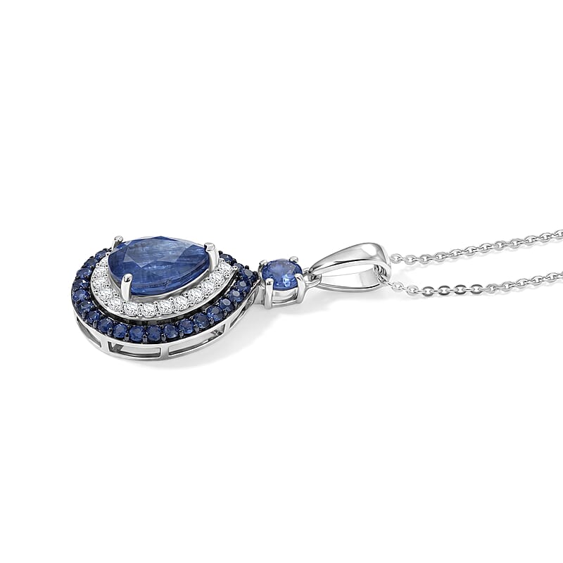 D'Joy Premium Kashmir Kyanite and Multi Gemstone 4.00 ctw Pendant Necklace in Rhodium Over Sterling Silver (20 Inches)