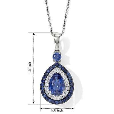 D'Joy Premium Kashmir Kyanite and Multi Gemstone 4.00 ctw Royal Spectrum Pendant Necklace in Rhodium Over Sterling Silver (20 Inches)