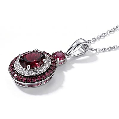 D'Joy Premium Orissa Rhodolite Garnet and Multi Gemstone 3.50 ctw Royal Spectrum Pendant Necklace in Rhodium Over Sterling Silver (20 Inches)