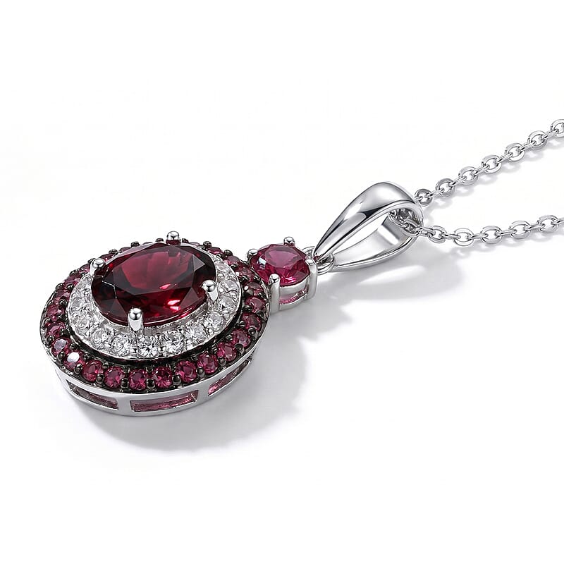 D'Joy Premium Orissa Rhodolite Garnet and Multi Gemstone 3.50 ctw Pendant Necklace in Rhodium Over Sterling Silver (20 Inches)