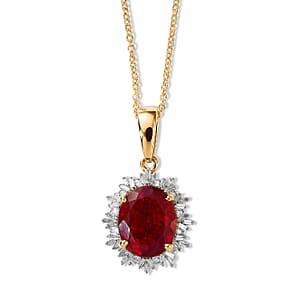 Luxoro 10K Yellow Gold Mexican Cherry Fire Opal, Diamond (I2) (0.24 cts) Crimson Starburst Pendant Necklace (20 Inches) 2.60 ctw