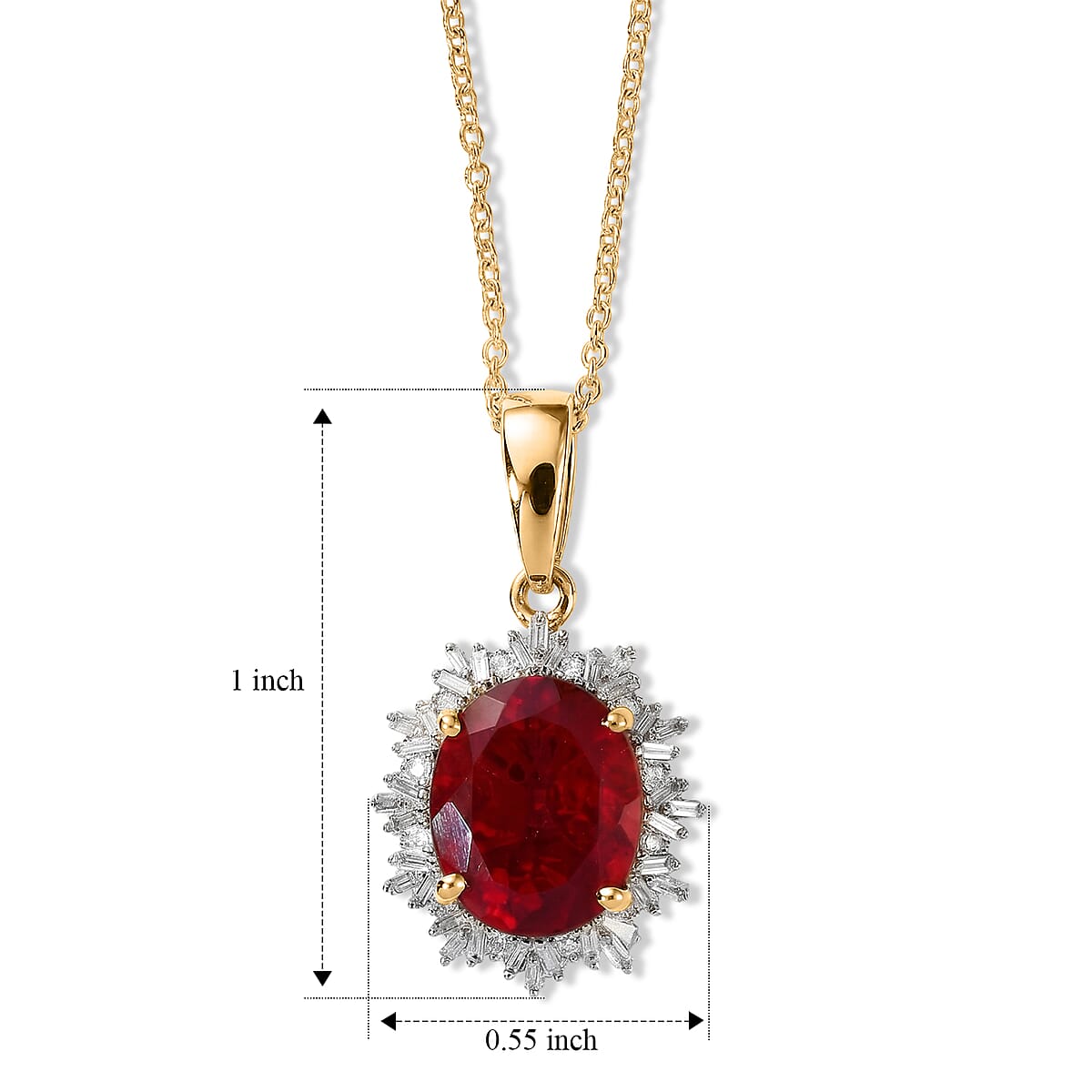 Luxoro 10K Yellow Gold Mexican Cherry Fire Opal, Diamond (I2) (0.24 cts) Crimson Starburst Pendant Necklace (20 Inches) 2.60 ctw image number 4