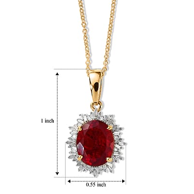Luxoro 10K Yellow Gold Mexican Cherry Fire Opal and Diamond (I2) (0.24 cts) 2.60 ctw Crimson Starburst Pendant Necklace