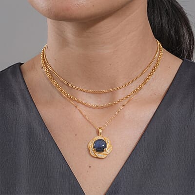 EverTrue AAA Malagasy Labradorite and White Zircon 7.65 ctw Cosmic Radiance Pendant in 18K Yellow Gold Plated with ION Plated YG Stainless Steel Necklace (20 Inches)
