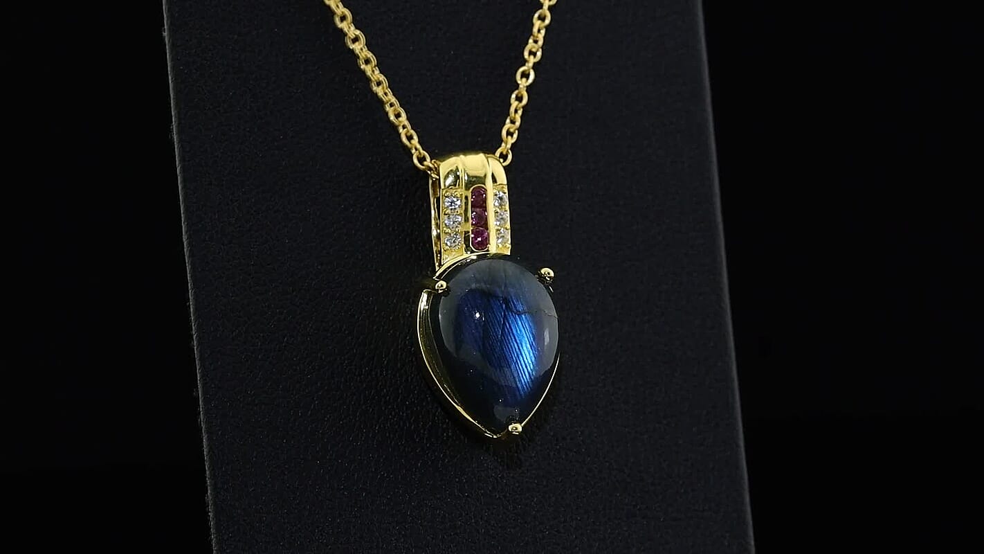 EverTrue AAA Malagasy Labradorite, Multi Gemstone Pendant in 18K YG Plated with ION Plated YG Stainless Steel Necklace (20 Inches) 9.90 ctw
