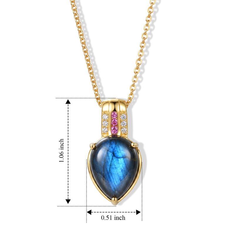 EverTrue AAA Malagasy Labradorite and Multi Gemstone 9.10 ctw Lunar Flame Pendant in 18K Yellow Gold Plated with ION Plated YG Stainless Steel Necklace (20 Inches)