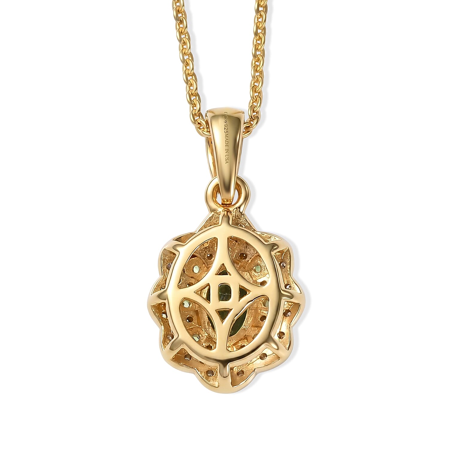 D'Joy Premium Milanoa Green Sapphire and Multi Gemstone 1.00 ctw Royal Blossom Pendant Necklace in 18K Vermeil Yellow Gold Over Sterling Silver 20 Inches
