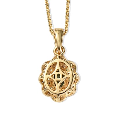 D'Joy Premium Milanoa Green Sapphire and Multi Gemstone 1.00 ctw Royal Blossom Pendant Necklace in 18K Vermeil Yellow Gold Over Sterling Silver 20 Inches