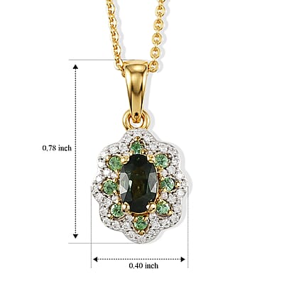 D'Joy Premium Milanoa Green Sapphire and Multi Gemstone 1.00 ctw Royal Blossom Pendant Necklace in 18K Vermeil Yellow Gold Over Sterling Silver 20 Inches