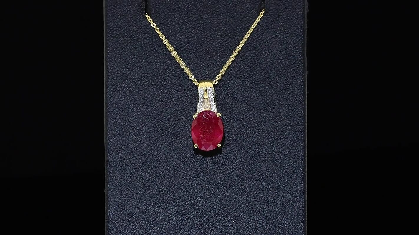 D'Joy Premium Niassa Ruby (FF), Moissanite Pendant Necklace (20 Inches) in 18K Vermeil YG Over Sterling Silver 4.00 ctw