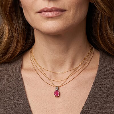 D'Joy Premium Niassa Ruby (FF) and Moissanite 4.00 ctw Passion Solitaire Pendant Necklace (20 Inches) in 18K Vermeil YG Over Sterling Silver
