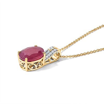D'Joy Premium Niassa Ruby (FF) and Moissanite 4.00 ctw Passion Solitaire Pendant Necklace (20 Inches) in 18K Vermeil YG Over Sterling Silver