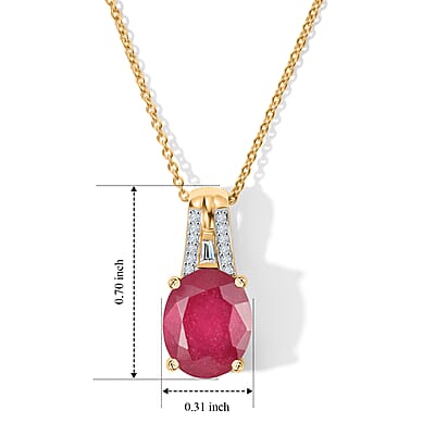 D'Joy Premium Niassa Ruby (FF) and Moissanite 4.00 ctw Passion Solitaire Pendant Necklace (20 Inches) in 18K Vermeil YG Over Sterling Silver