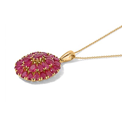 D'Joy Premium Niassa Ruby (FF) 8.70 ctw Velvet Blossom Pendant Necklace (20 Inches) in 18K Vermeil YG Over Sterling Silver