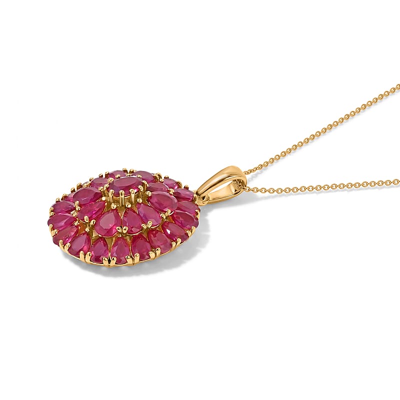 D'Joy Premium Niassa Ruby (FF) 8.70 ctw Velvet Blossom Pendant Necklace (20 Inches) in 18K Vermeil YG Over Sterling Silver