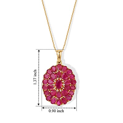 D'Joy Premium Niassa Ruby (FF) 8.70 ctw Velvet Blossom Pendant Necklace (20 Inches) in 18K Vermeil YG Over Sterling Silver