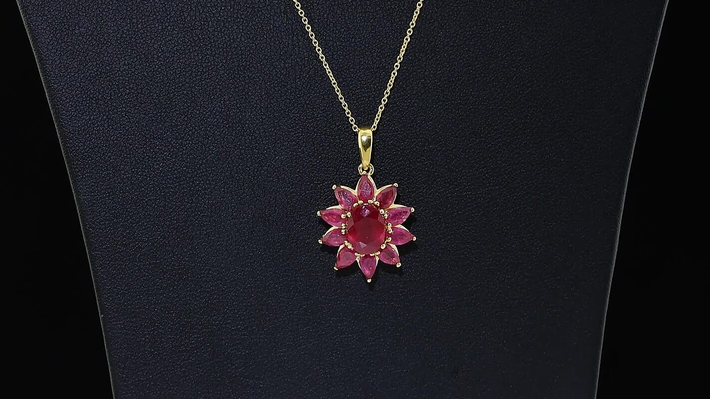 D'Joy Premium Niassa Ruby (FF) Pendant Necklace (20 Inches) in 18K Vermeil YG Over Sterling Silver 6.00 ctw