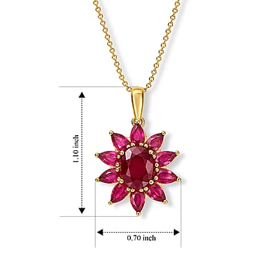 D'Joy Premium Niassa Ruby (FF) 6.00 ctw Flame Bloom Pendant Necklace (20 Inches) in 18K Vermeil YG Over Sterling Silver