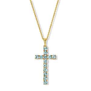 EverTrue Lagoon Apatite 4.15 ctw Cross Pendant in 18K YG Plated with ION Plated YG Stainless Steel Necklace (20 Inches)