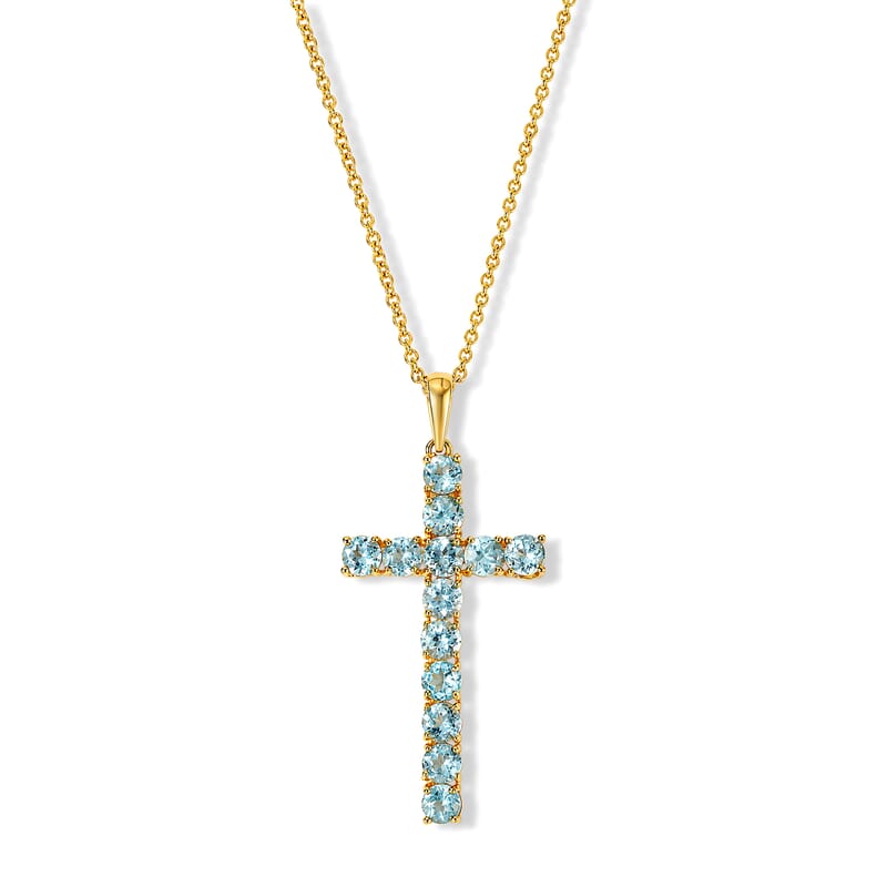 EverTrue Lagoon Apatite 4.15 ctw Cross Pendant in 18K YG Plated with ION Plated YG Stainless Steel Necklace (20 Inches)