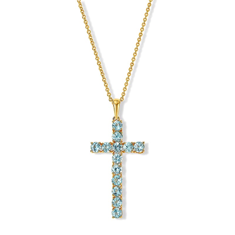 EverTrue Lagoon Apatite 4.15 ctw Cross Pendant in 18K YG Plated with ION Plated YG Stainless Steel Necklace (20 Inches)